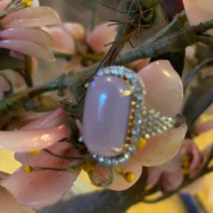 Vintage 925 pink quartz & CZ ring